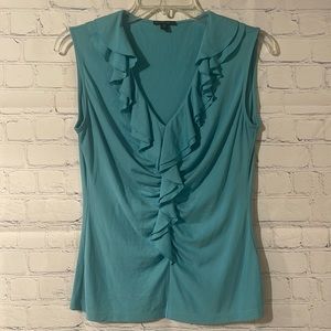 Lafayette 148 New York 100% silk ruffles v-neck sleeveless top size medium